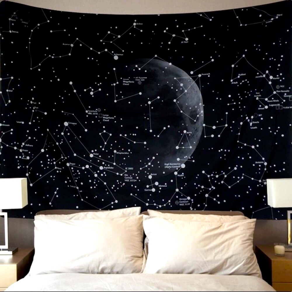 Constellation Names Galaxy/Starry Night Retro Universe Space Black/WhiteTapestry - Picture 2 of 5